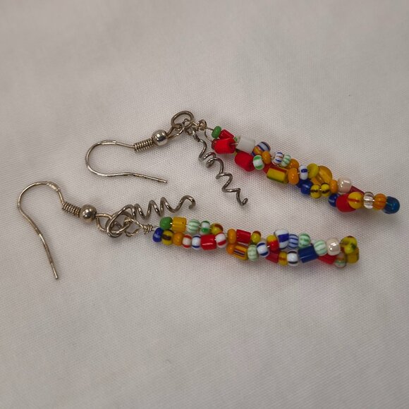 Multi-Colour Seed Bead Dangle Earrings 925 Hooks - Picture 8 of 8